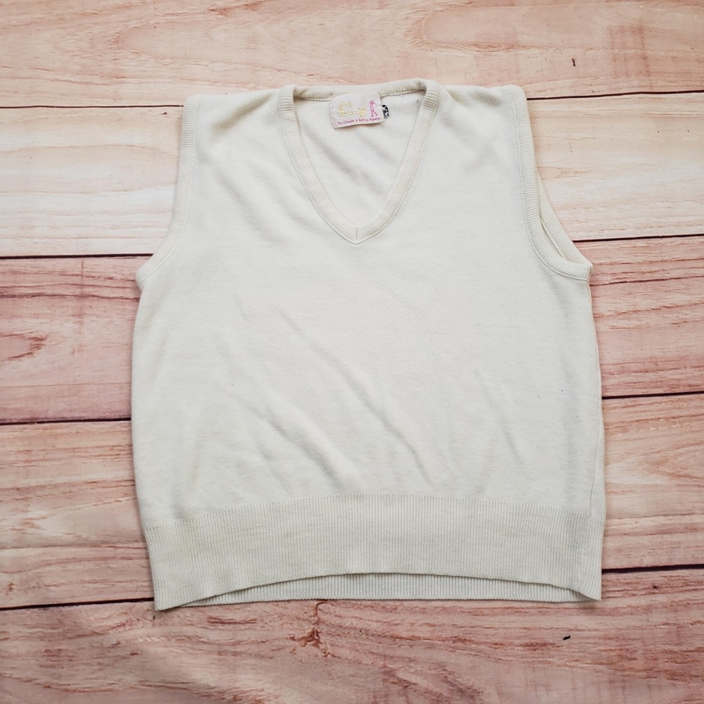 Vintage Lady Briarcliff Sweater Vest Womens Medium White Knit‎ V Neck Golf USA
